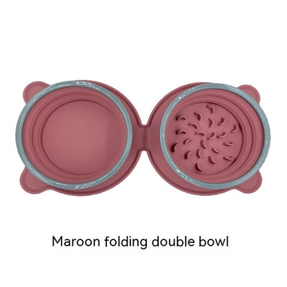 Travel Dog Bowl – Portable Silicone Double Foldable Non-Slip Pet Travel Feeder
