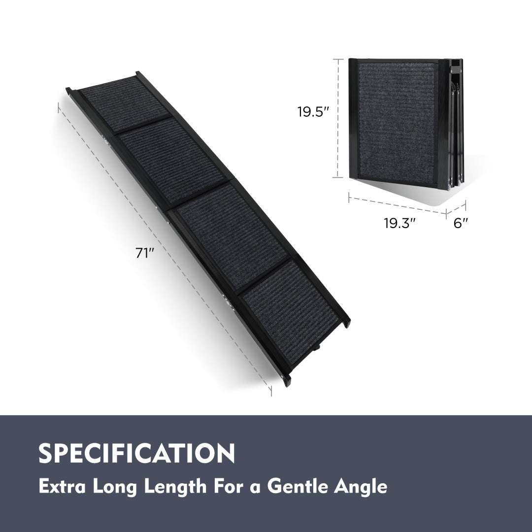71" Portable Folding Aluminum Dog Ramp for Large Dogs, 250lbs Capacity, Non-Slip Surface
