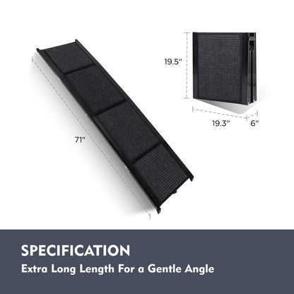 71" Portable Folding Aluminum Dog Ramp for Large Dogs, 250lbs Capacity, Non-Slip Surface