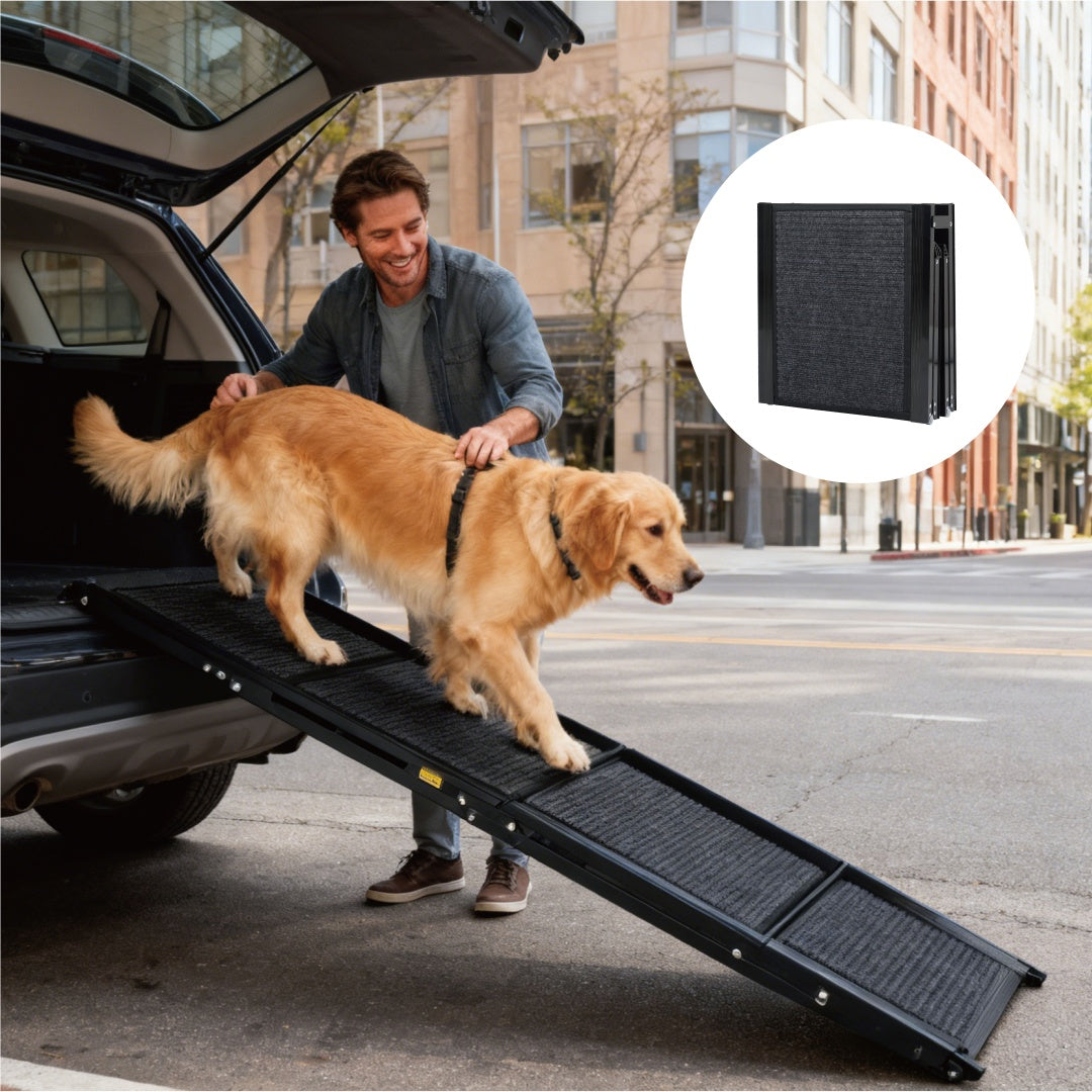 71" Portable Folding Aluminum Dog Ramp for Large Dogs, 250lbs Capacity, Non-Slip Surface