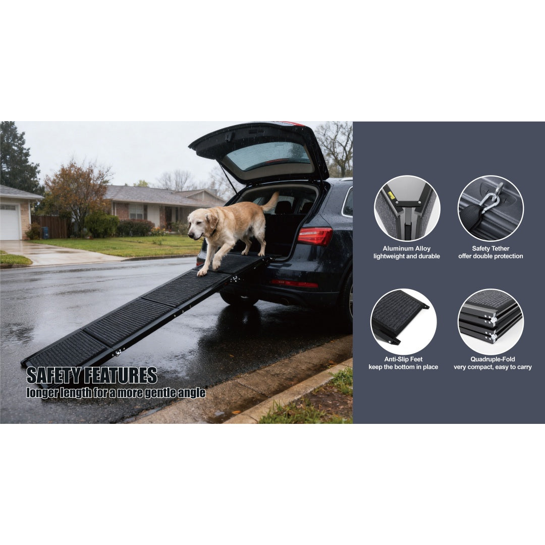 71" Portable Folding Aluminum Dog Ramp for Large Dogs, 250lbs Capacity, Non-Slip Surface