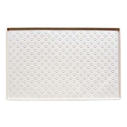 White textured rectangular mat with a brown border on a white background