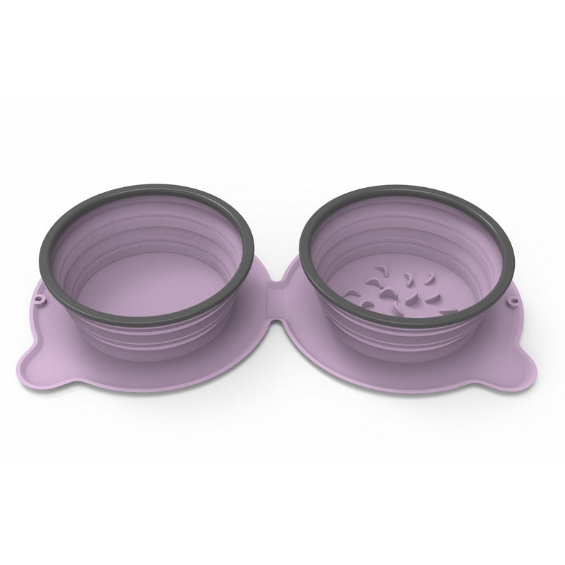 Travel Dog Bowl – Portable Silicone Double Foldable Non-Slip Pet Travel Feeder