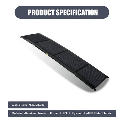 71" Portable Folding Aluminum Dog Ramp for Large Dogs, 250lbs Capacity, Non-Slip Surface