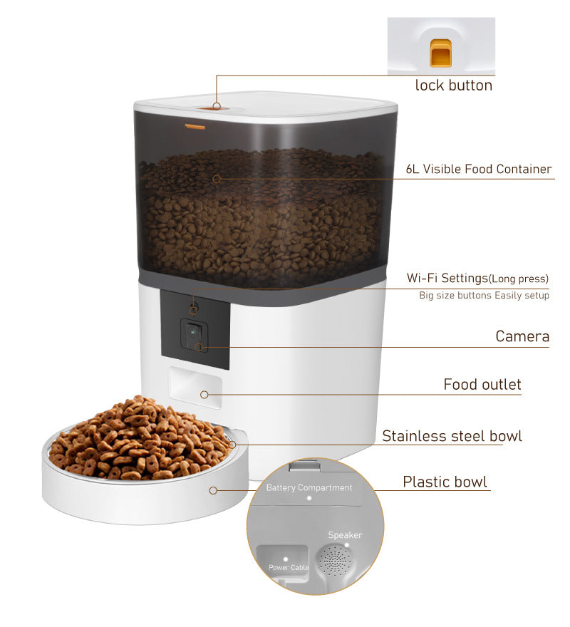 Programmable Cat Feeder with Video Camera – 4L/6L Smart Pet Food Dispenser for Dogs & Cats