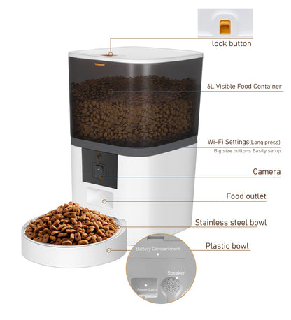 Programmable Cat Feeder with Video Camera – 4L/6L Smart Pet Food Dispenser for Dogs & Cats