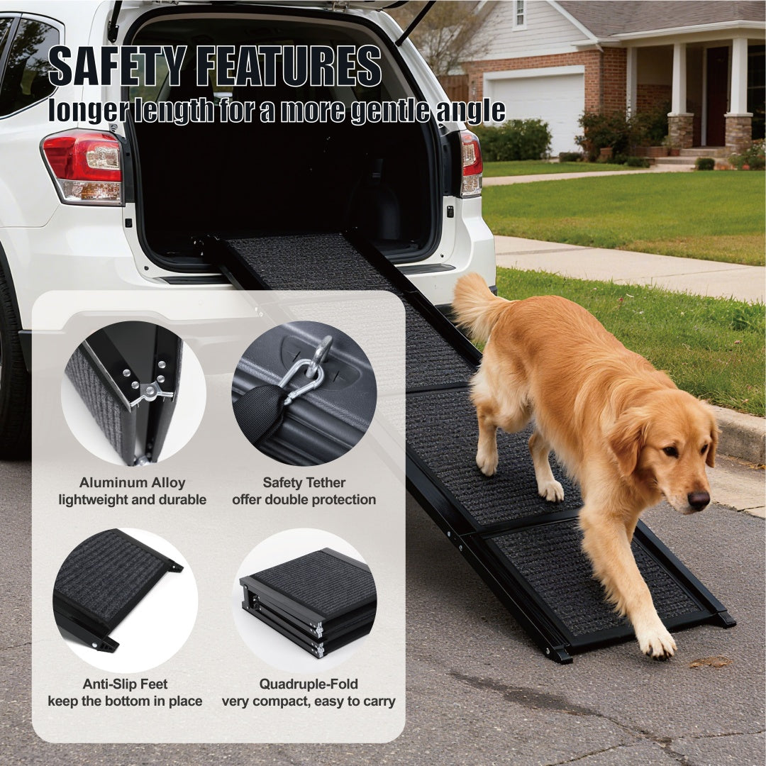 portable dog ramp 65" Folding Aluminum Car Ramp for Large Dogs – Non-Slip, Up to 250LBS