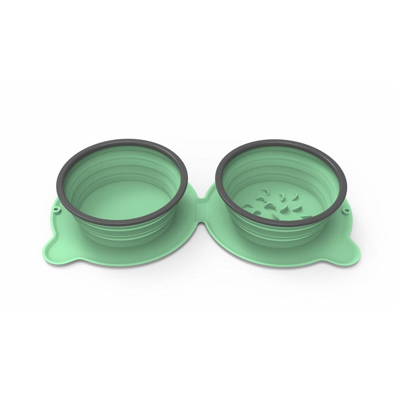 Travel Dog Bowl – Portable Silicone Double Foldable Non-Slip Pet Travel Feeder