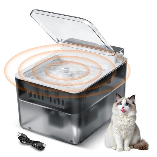 Pet washing machine with a cat sitting next to it on a white background